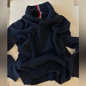 Façonnable Men’s Navy Pullover Cotton Sweater, Shawl Collar, XL, French Riviera